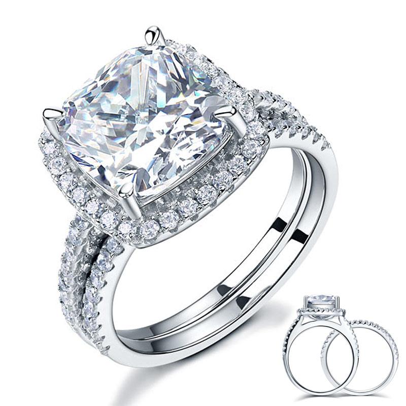 Sterling deals Silver Cushion Cut Halo Wedding Set