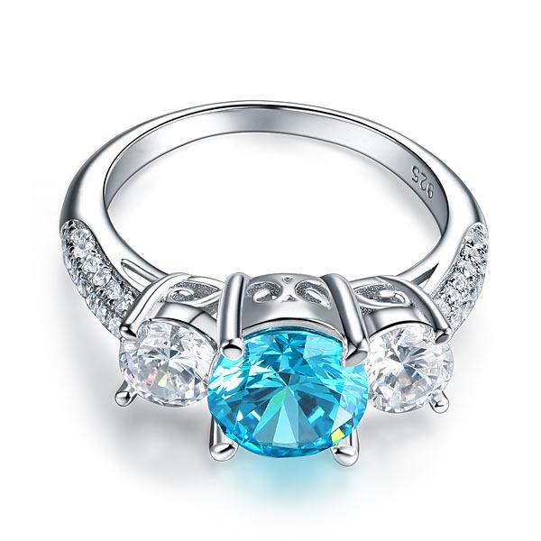 2.00ct Fancy Blue Diamond 3 Stone Engagement Ring, Brilliant Cut