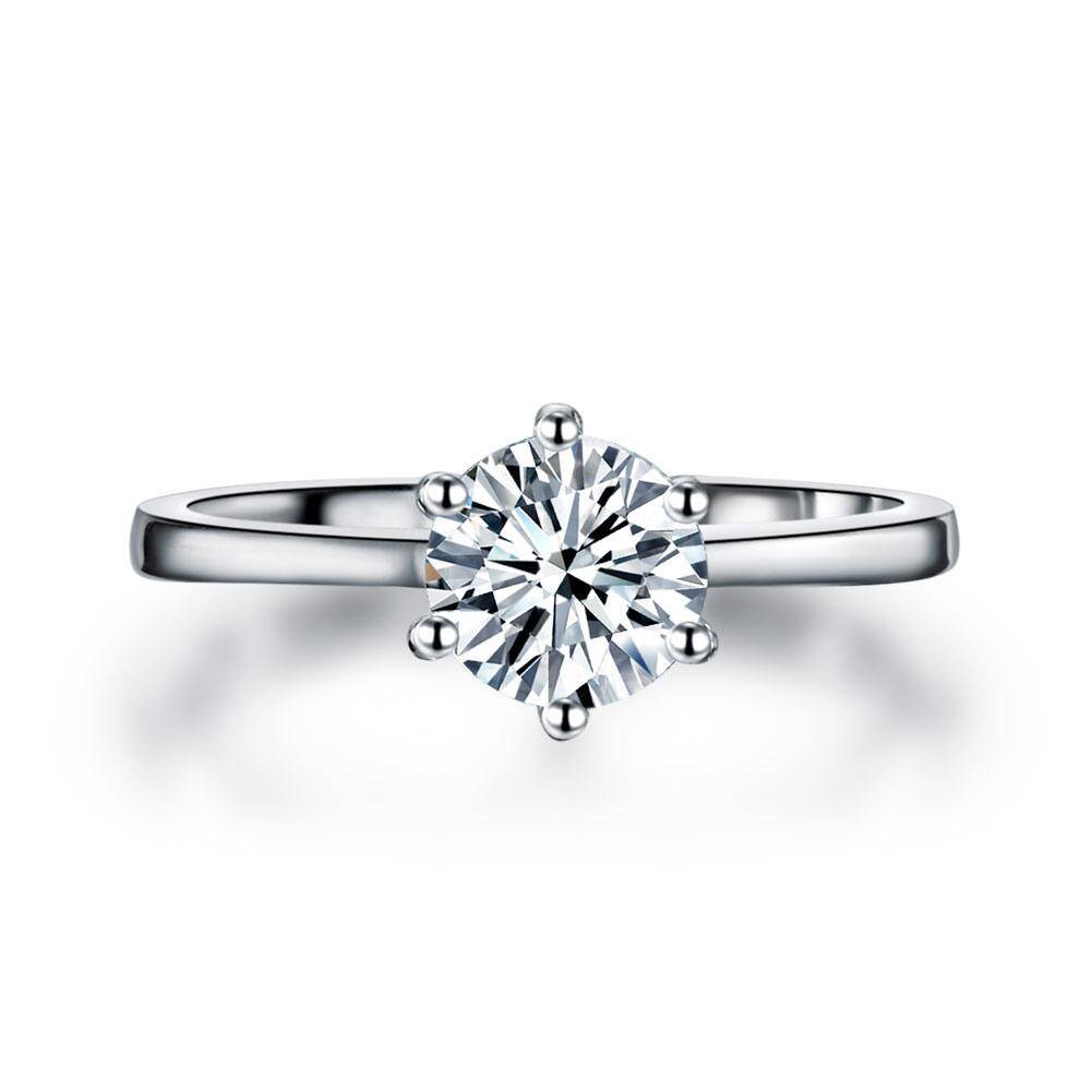1.00ct Classic Round Brilliant Cut Diamond Engagement Ring, 925 Sterling  Silver
