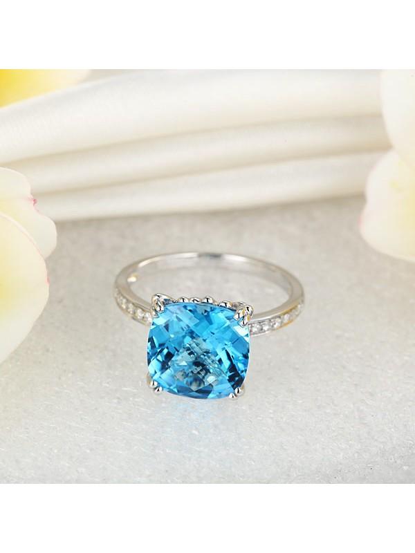 4.50ct Cushion Cut Luxury Blue Topaz Dress Ring, Available in 14kt or 18kt White, Yellow or Rose Gold