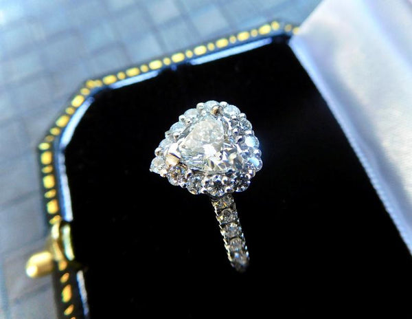 Heart shaped diamond engagament ring, heart shaped halo