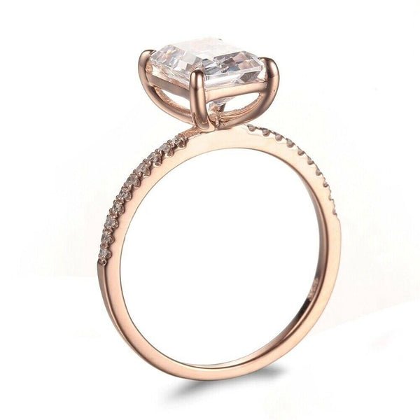 2.00ct Emerald Cut Moissanite Engagement Ring, Available in 14kt or 18kt Rose Gold