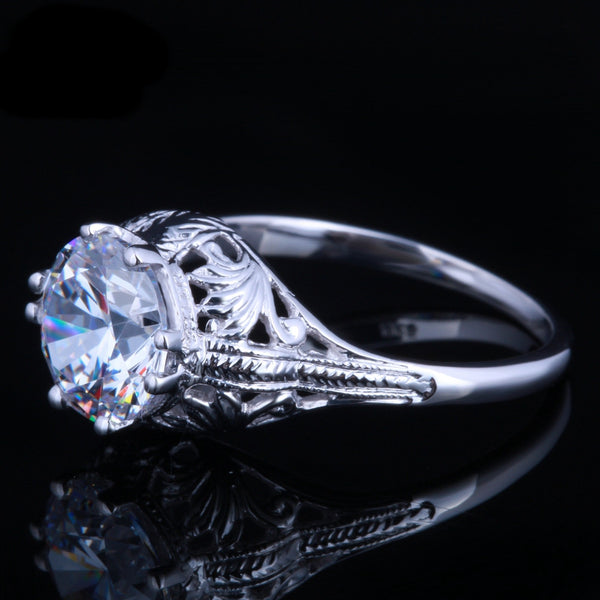 2.00ct Round Cut Moissanite Engagement Ring, Vintage Design, Available in 10Kt, 14Kt or 18kt White Gold